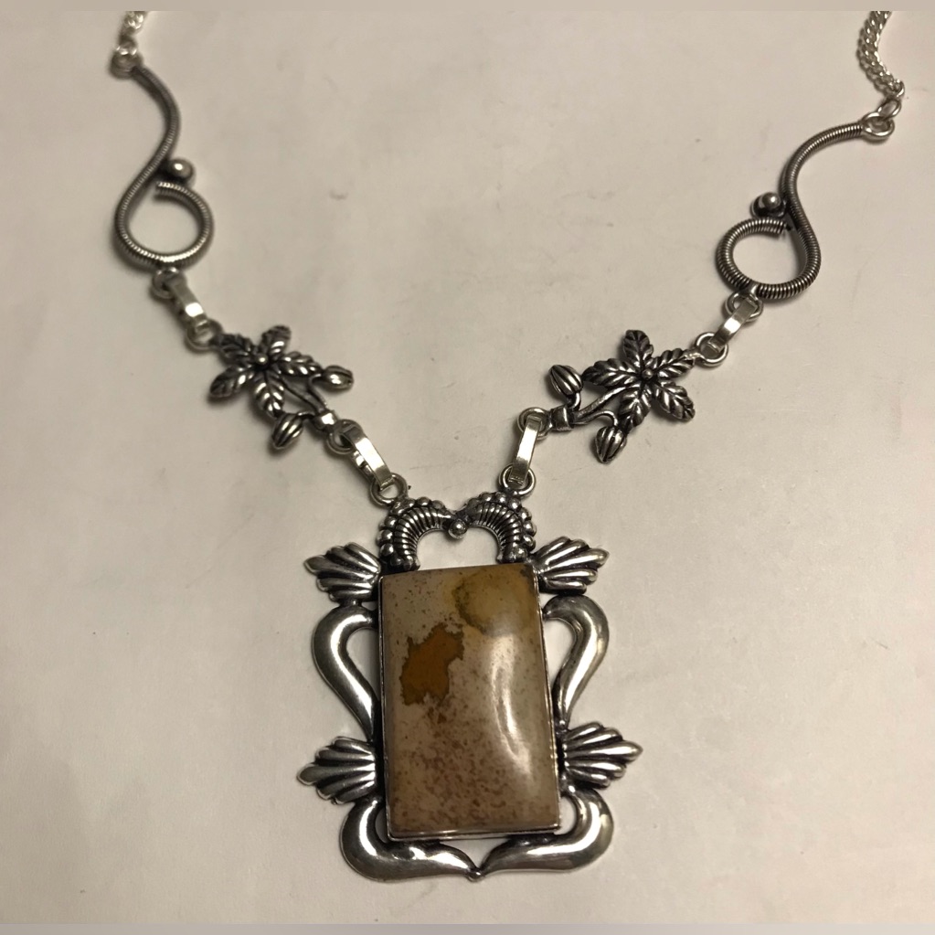 Picture Jasper Stamped 925 Sterling Silver Necklace